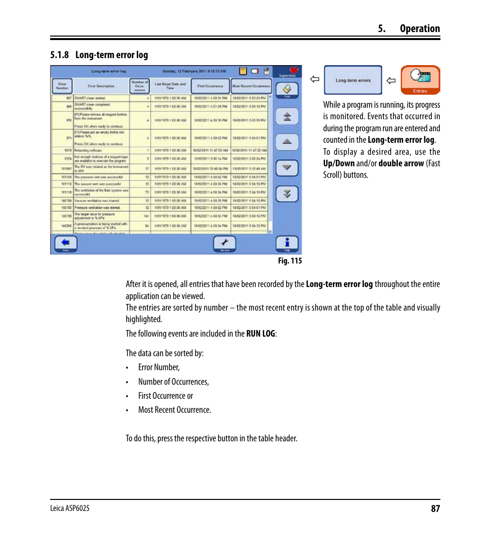 8 long-term error log | Leica Biosystems ASP6025 User Manual | Page 89 / 178