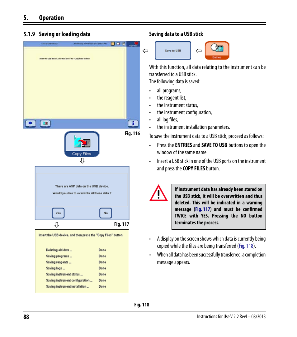 9 saving or loading data, Operation | Leica Biosystems ASP6025 User Manual | Page 90 / 178