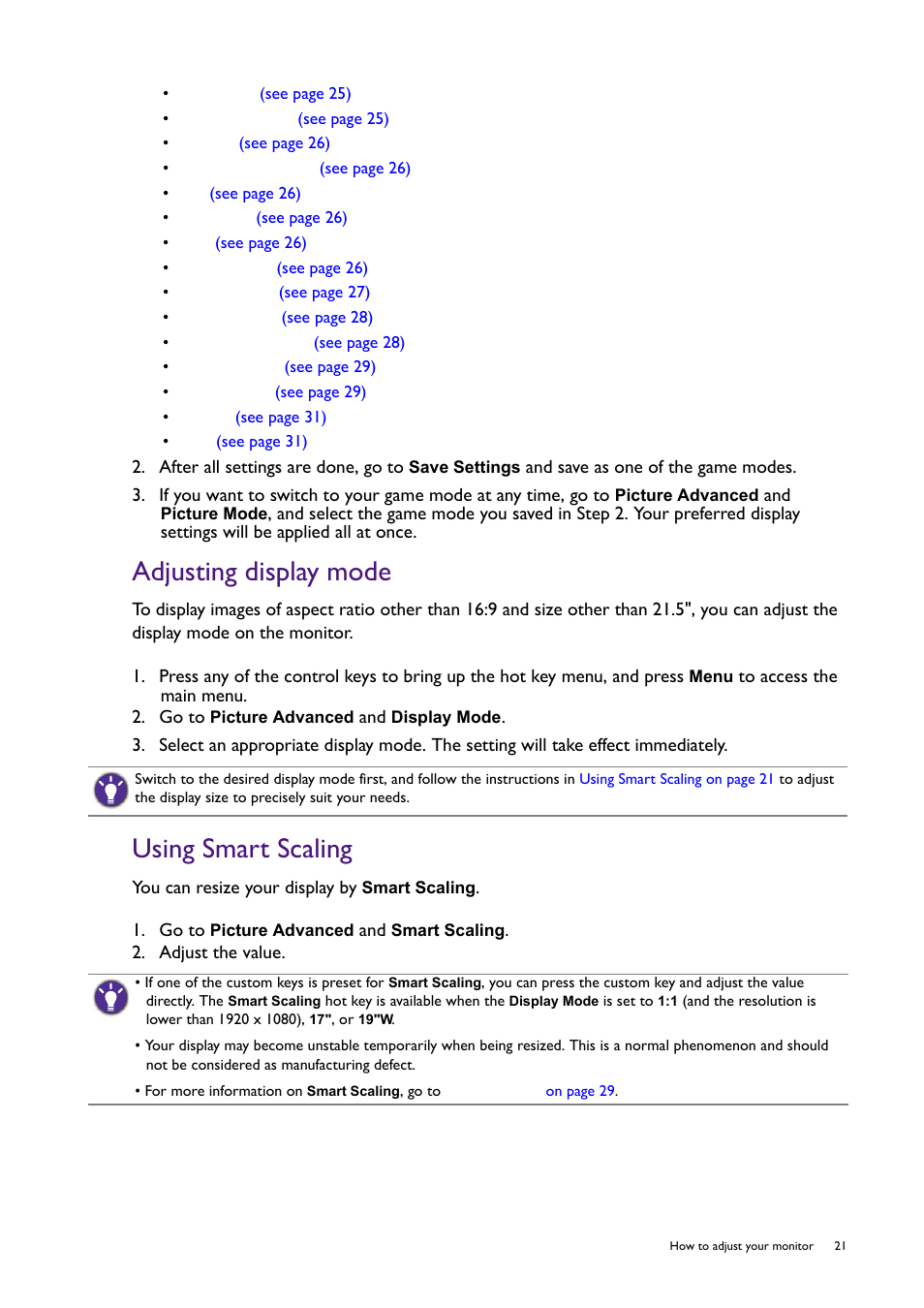 Adjusting display mode, Using smart scaling, Adjusting display mode using smart scaling | BenQ Professional RTS Gaming Monitor RL2240H User Manual | Page 21 / 36