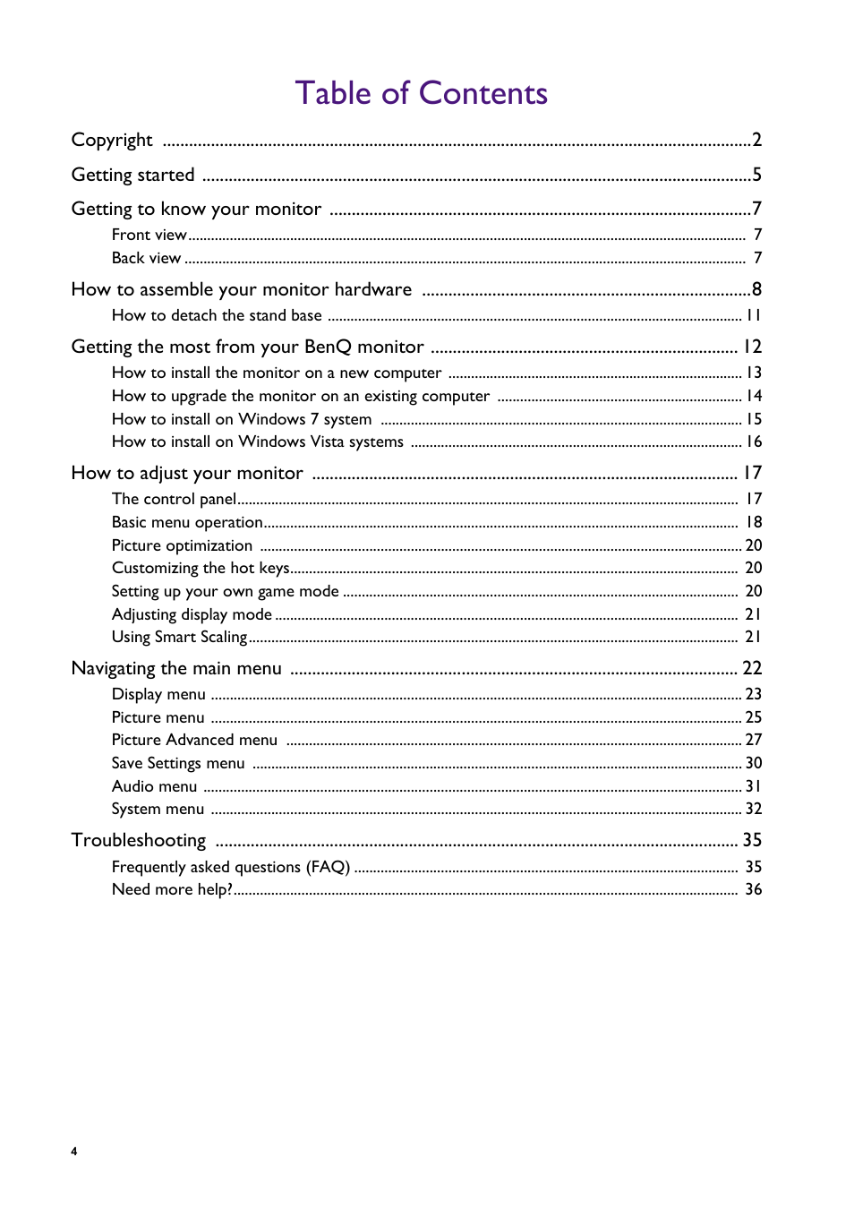 BenQ Professional RTS Gaming Monitor RL2240H User Manual | Page 4 / 36