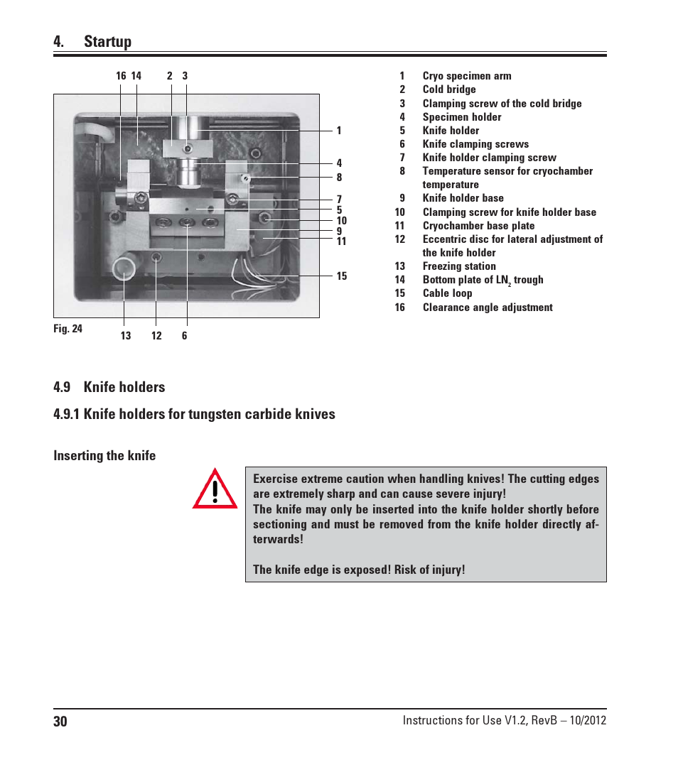 9 knife holders, 1 knife holders for tungsten carbide knives, Knife holders | Startup | Leica Biosystems LN22 User Manual | Page 30 / 44