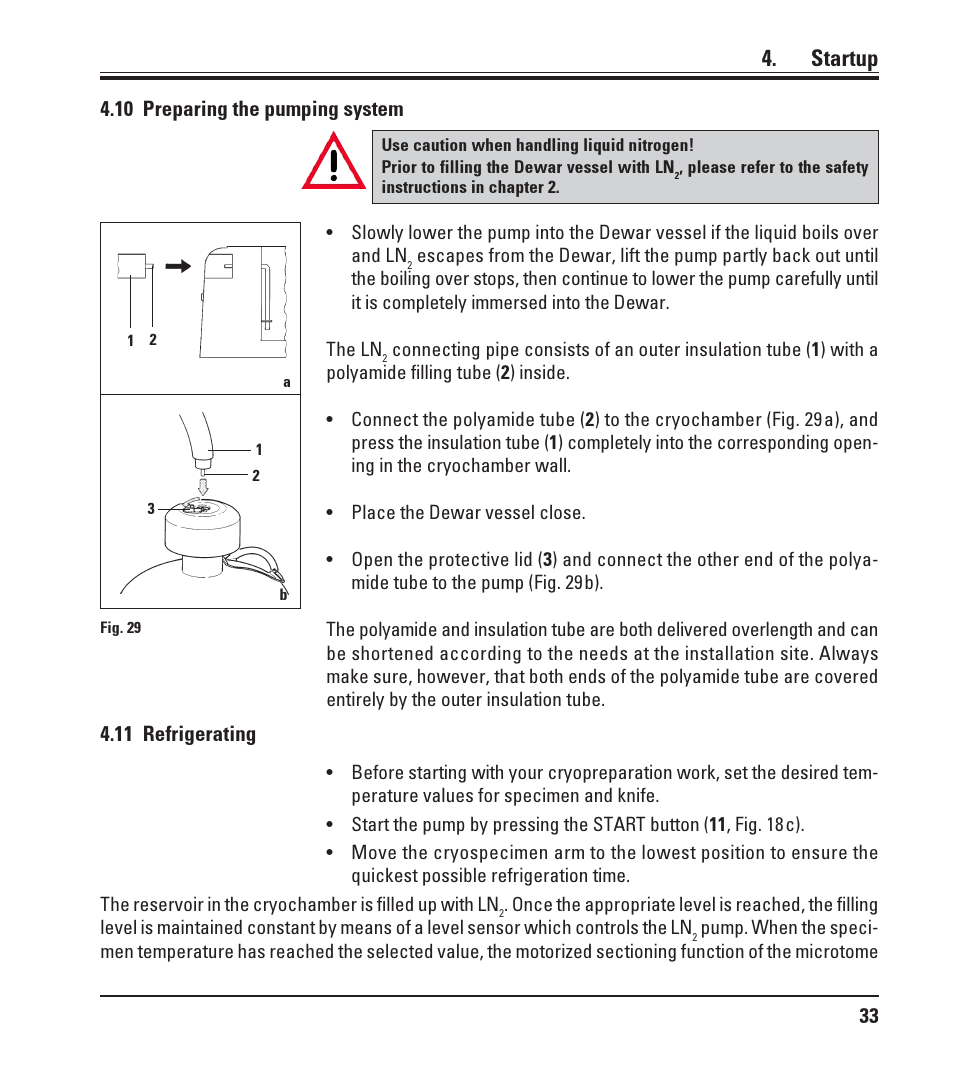 11 refrigerating, Preparing the pumping system, Refrigerating | Startup | Leica Biosystems LN22 User Manual | Page 33 / 44