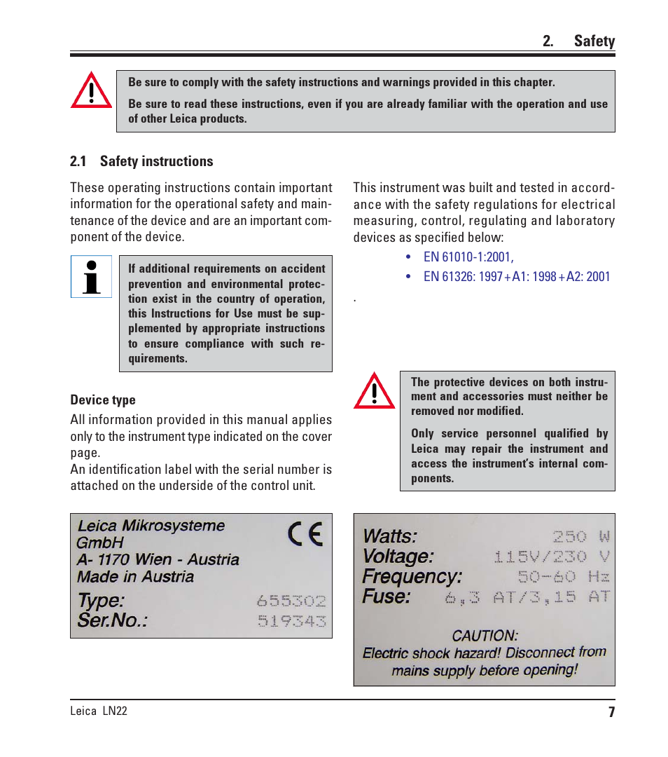 Safety, 1 safety instructions, Safety instructions | Leica Biosystems LN22 User Manual | Page 7 / 44