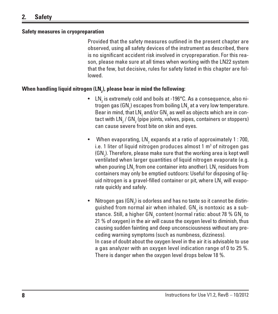 Safety | Leica Biosystems LN22 User Manual | Page 8 / 44