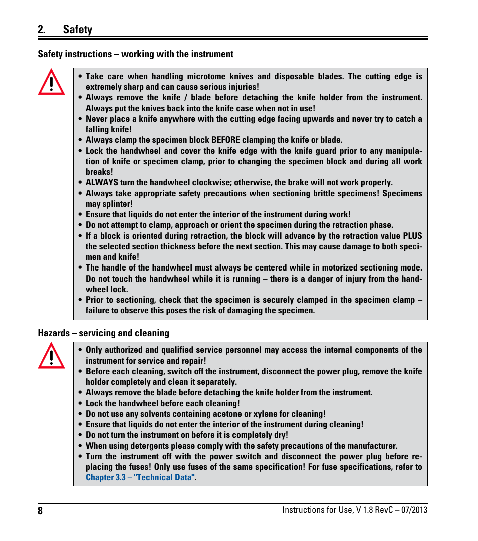 Safety | Leica Biosystems RM2265 User Manual | Page 10 / 88