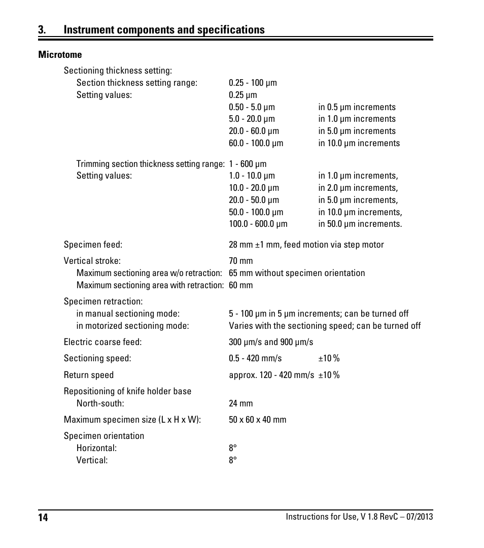 Instrument components and specifications | Leica Biosystems RM2265 User Manual | Page 16 / 88