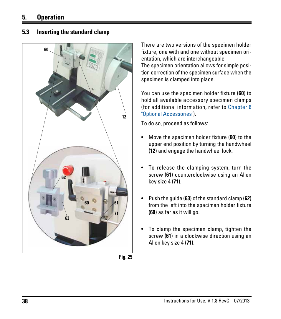 3 einsetzen der standard-klammer, Inserting the standard clamp, Operation | Leica Biosystems RM2265 User Manual | Page 40 / 88