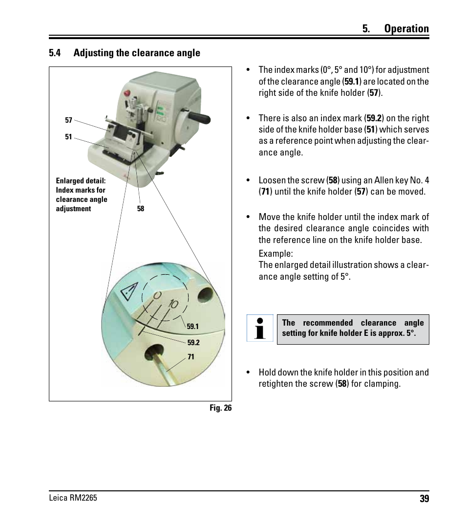 4 einstellen des freiwinkels, Adjusting the clearance angle, Operation | Leica Biosystems RM2265 User Manual | Page 41 / 88