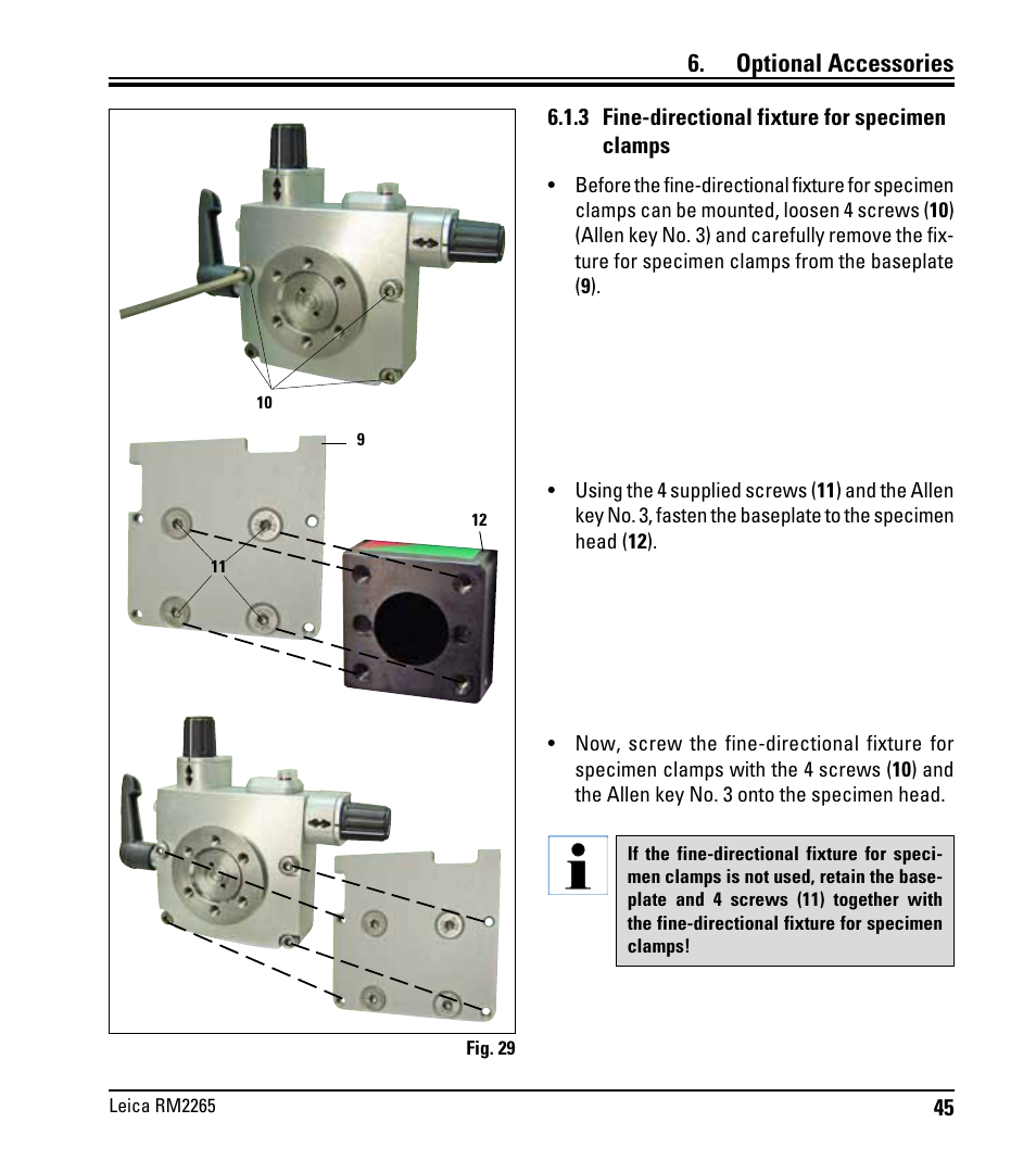 3 fein-orientierbare probenhalteraufnahme, 3 fine-directional fixture for specimen clamps, Optional accessories | Leica Biosystems RM2265 User Manual | Page 47 / 88