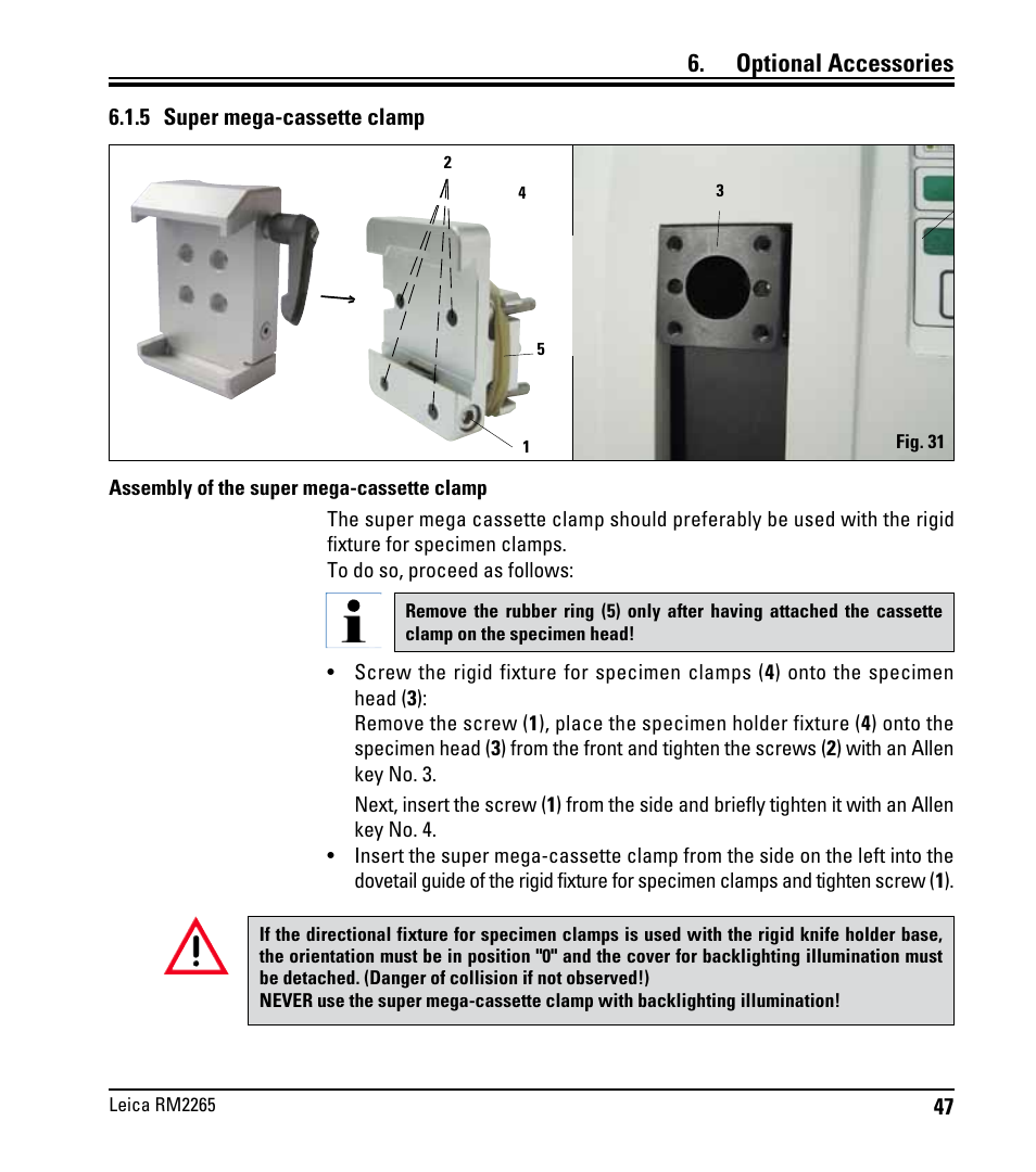 5 super mega kassettenklammer, 5 super mega cassette clamp, Optional accessories | Leica Biosystems RM2265 User Manual | Page 49 / 88