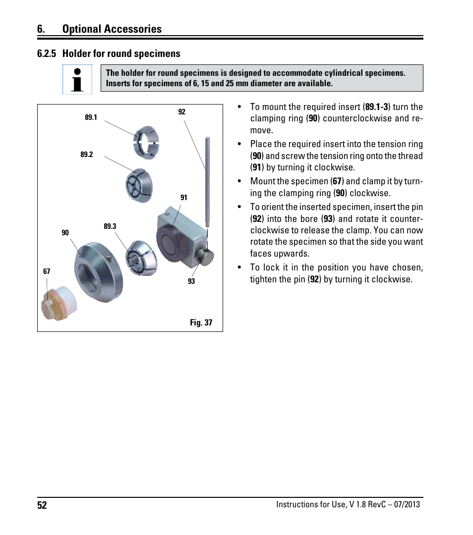 5 rundprobenhalter, 5 round specimen holder, Optional accessories | Leica Biosystems RM2265 User Manual | Page 54 / 88