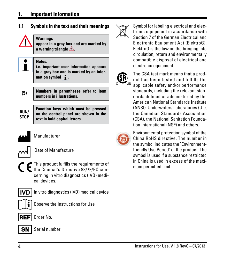 Wichtige hinweise, 1 symbole im text und ihre bedeutung, Important information | Symbols in the text and their meanings | Leica Biosystems RM2265 User Manual | Page 6 / 88
