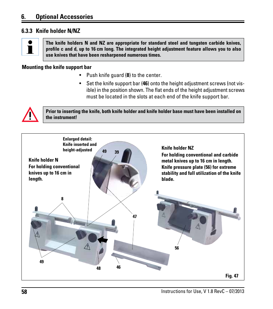 3 messerhalter n/nz, 3 knife holder n/nz, Optional accessories | Leica Biosystems RM2265 User Manual | Page 60 / 88