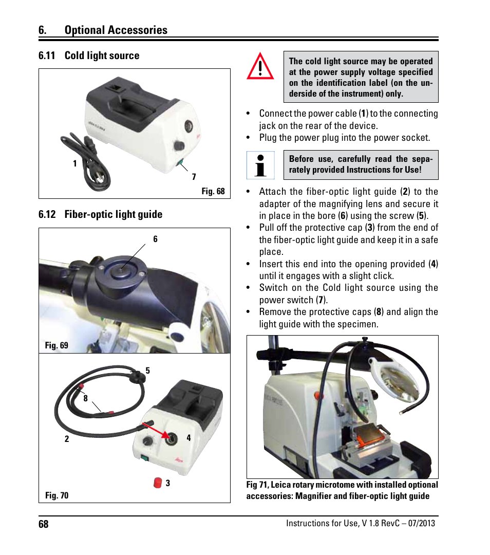 11 kaltlichtquelle, 12 glasfaser-lichtleiter, 11 cold-light source | 12 fiber-optic light guide, Optional accessories | Leica Biosystems RM2265 User Manual | Page 70 / 88