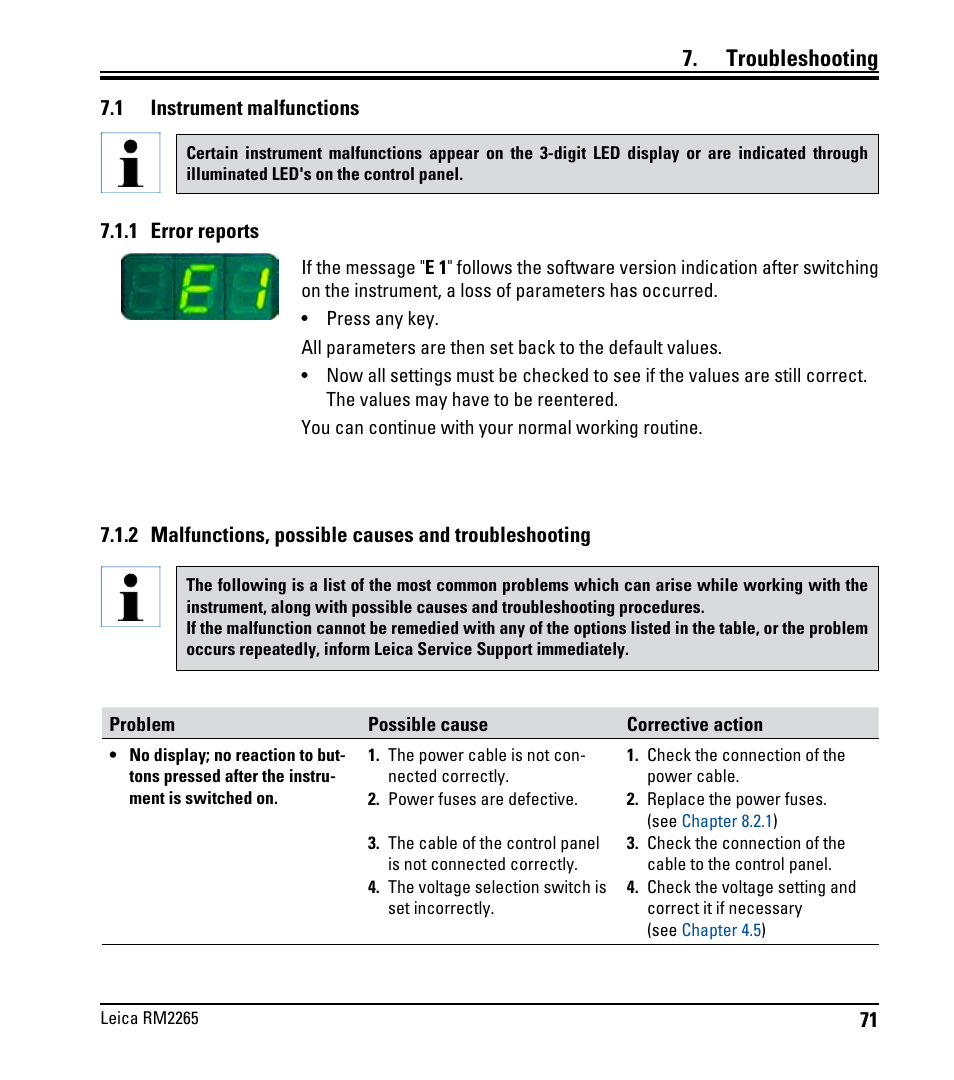 Problemlösungen, 1 funktionsstörungen, 1 fehlermeldungen | Troubleshooting, Instrument malfunctions, 1 error codes | Leica Biosystems RM2265 User Manual | Page 73 / 88