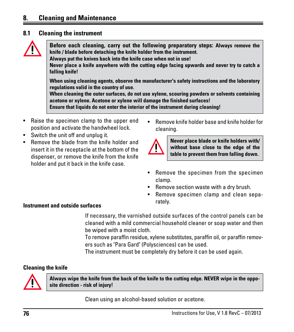 Reinigung und wartung, 1 reinigen des gerätes, Cleaning and maintenance | Cleaning the instrument | Leica Biosystems RM2265 User Manual | Page 78 / 88