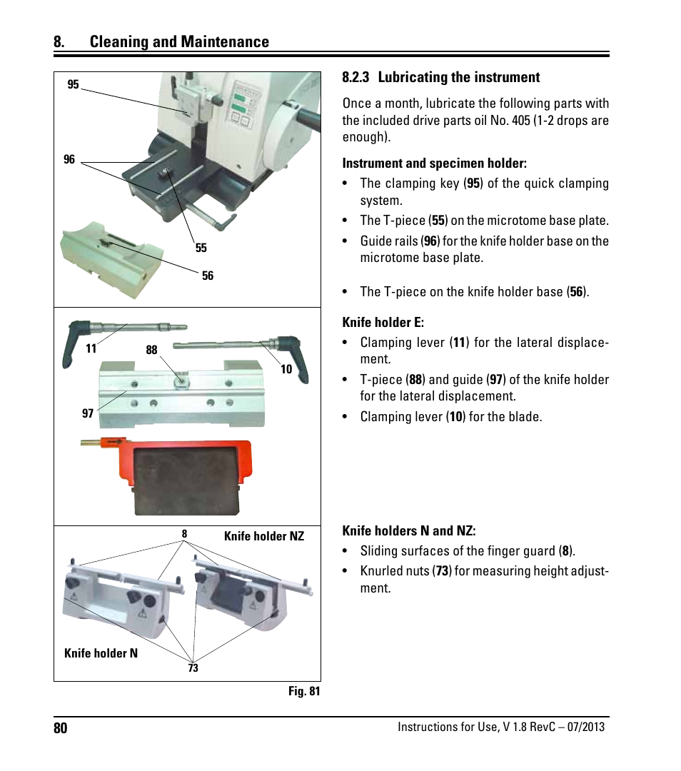 3 gerät ölen, 3 lubricating the instrument, Cleaning and maintenance | Leica Biosystems RM2265 User Manual | Page 82 / 88