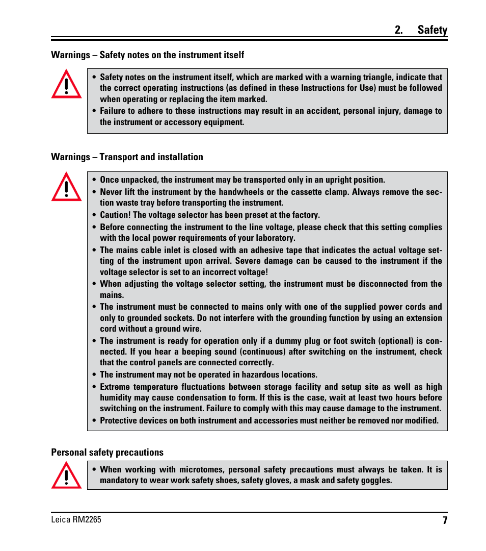 Safety | Leica Biosystems RM2265 User Manual | Page 9 / 88