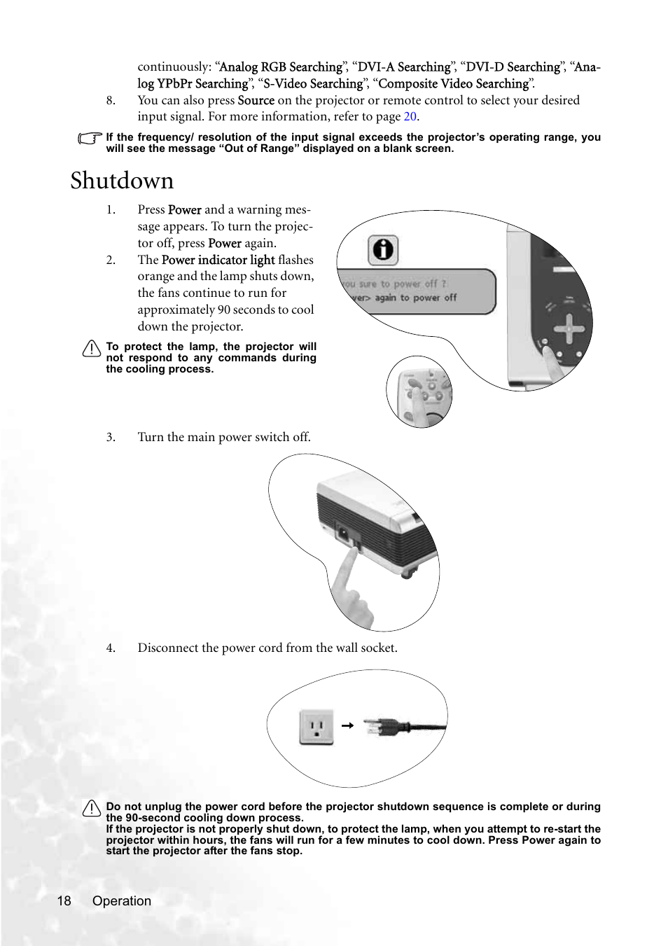 Shutdown | BenQ PB8250 User Manual | Page 24 / 53