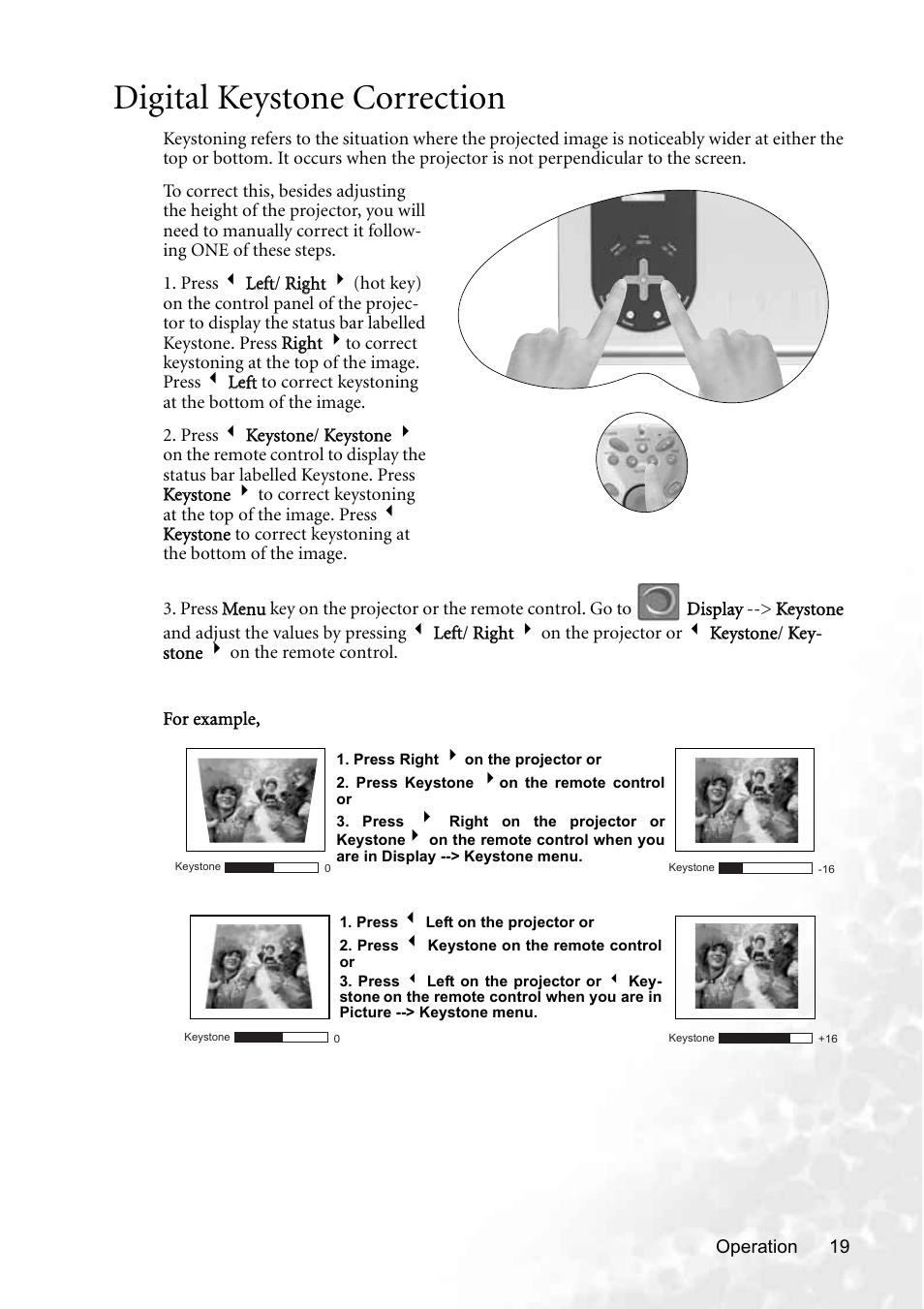 Digital keystone correction | BenQ PB8250 User Manual | Page 25 / 53