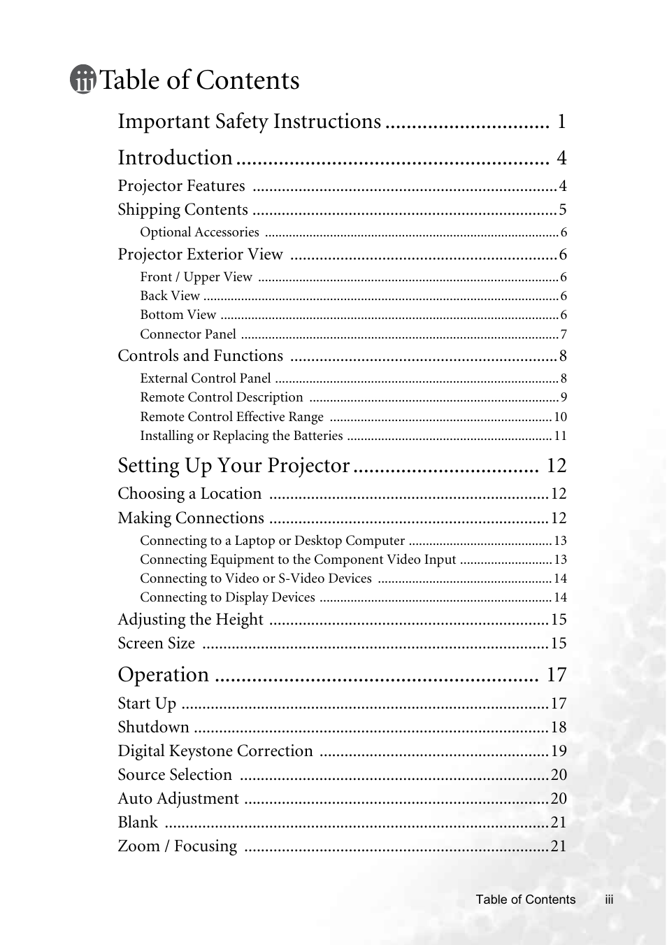 BenQ PB8250 User Manual | Page 3 / 53