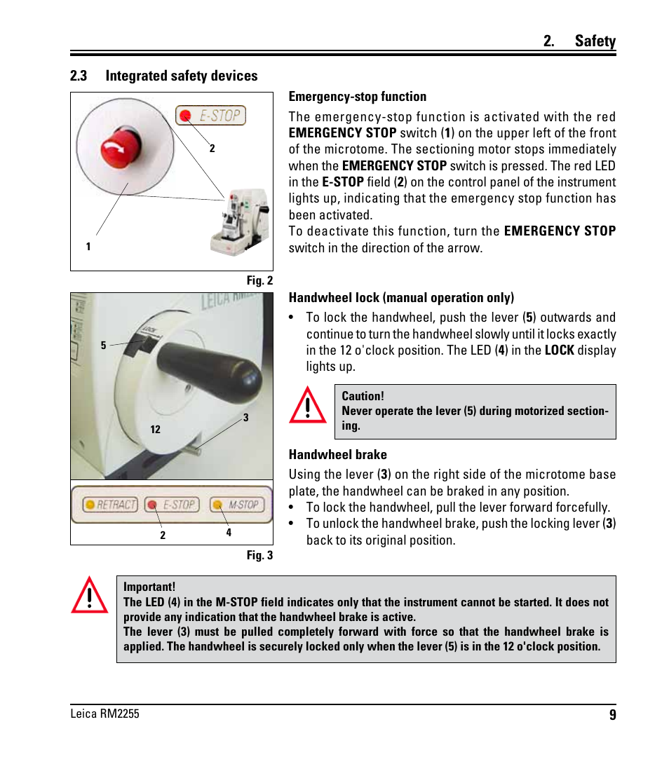 3 integrated safety devices, Integrated safety devices, Safety | Leica Biosystems RM2255 User Manual | Page 11 / 82