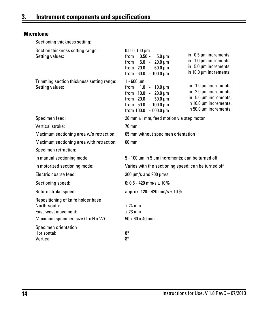 Instrument components and specifications | Leica Biosystems RM2255 User Manual | Page 16 / 82