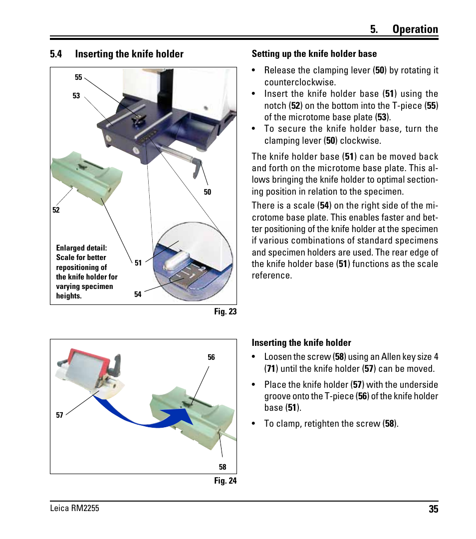 4 inserting the knife holder, Inserting the knife holder, Operation | Leica Biosystems RM2255 User Manual | Page 37 / 82