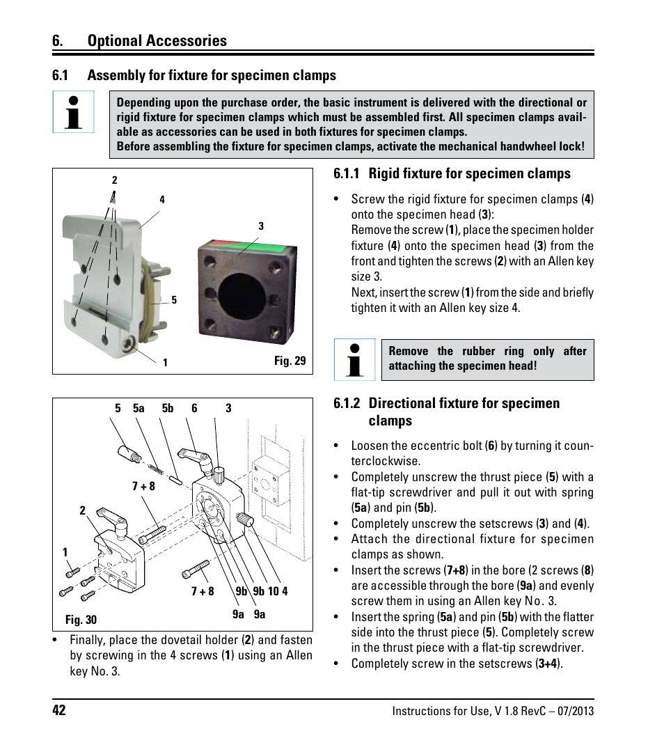 Optional accessories, 1 assembly for fixture for specimen clamps, 1 rigid fixture for specimen clamps | 2 directional fixture for specimen clamps, Assembly for fixture for specimen clamps, 2 directional fixture for specimen clamps | Leica Biosystems RM2255 User Manual | Page 44 / 82