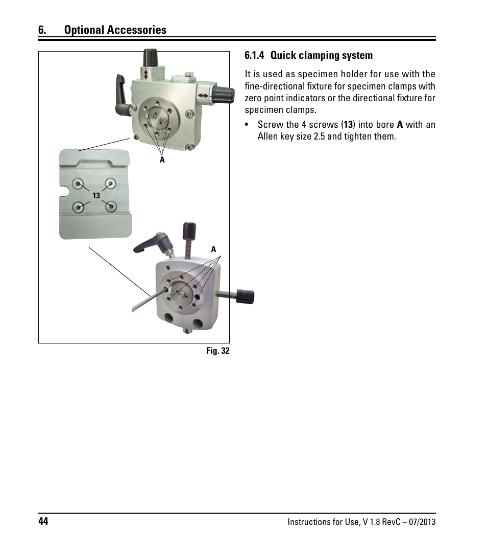 4 quick clamping system, Optional accessories | Leica Biosystems RM2255 User Manual | Page 46 / 82