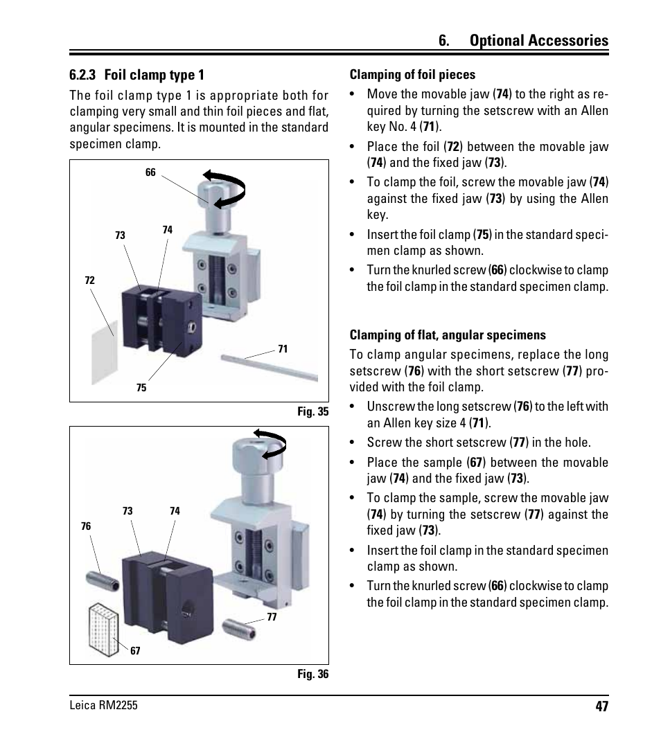 3 foil clamp type 1, Optional accessories | Leica Biosystems RM2255 User Manual | Page 49 / 82