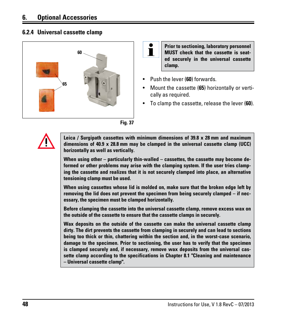 4 universal cassette clamp, Optional accessories | Leica Biosystems RM2255 User Manual | Page 50 / 82