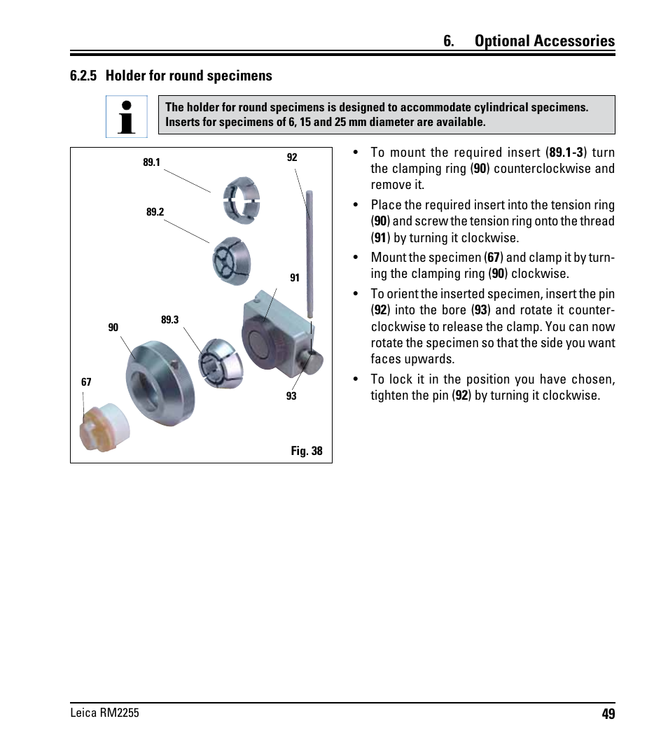 5 holder for round specimens, Optional accessories | Leica Biosystems RM2255 User Manual | Page 51 / 82