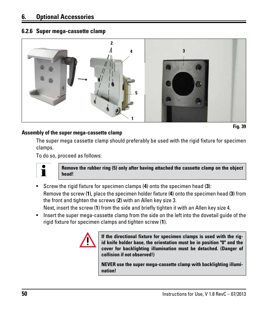 6 super mega-cassette clamp, Optional accessories | Leica Biosystems RM2255 User Manual | Page 52 / 82
