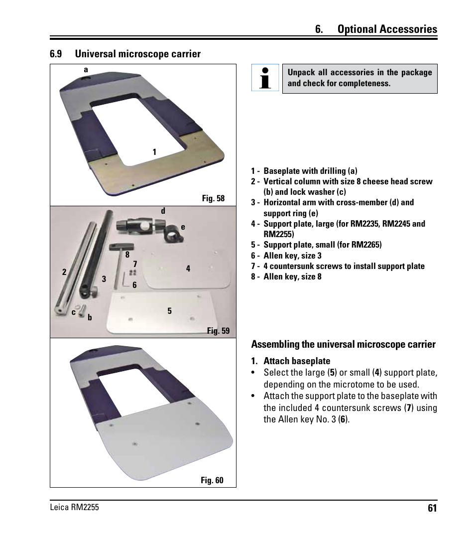 9 universal microscope carrier, Universal microscope carrier, Optional accessories | Leica Biosystems RM2255 User Manual | Page 63 / 82