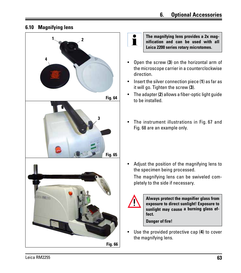 10 magnifying lens, Optional accessories | Leica Biosystems RM2255 User Manual | Page 65 / 82