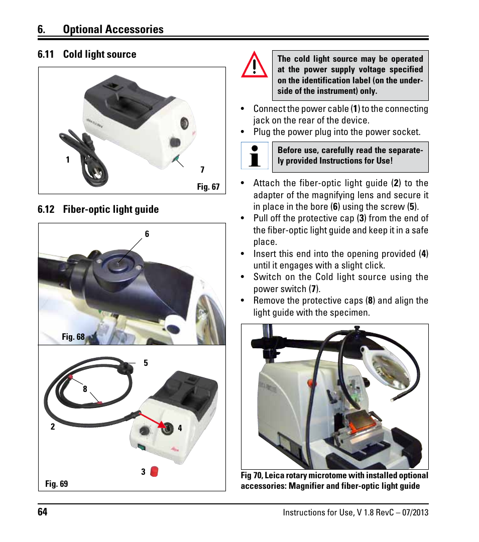 11 cold light source, 12 fiber-optic light guide, Optional accessories | Leica Biosystems RM2255 User Manual | Page 66 / 82