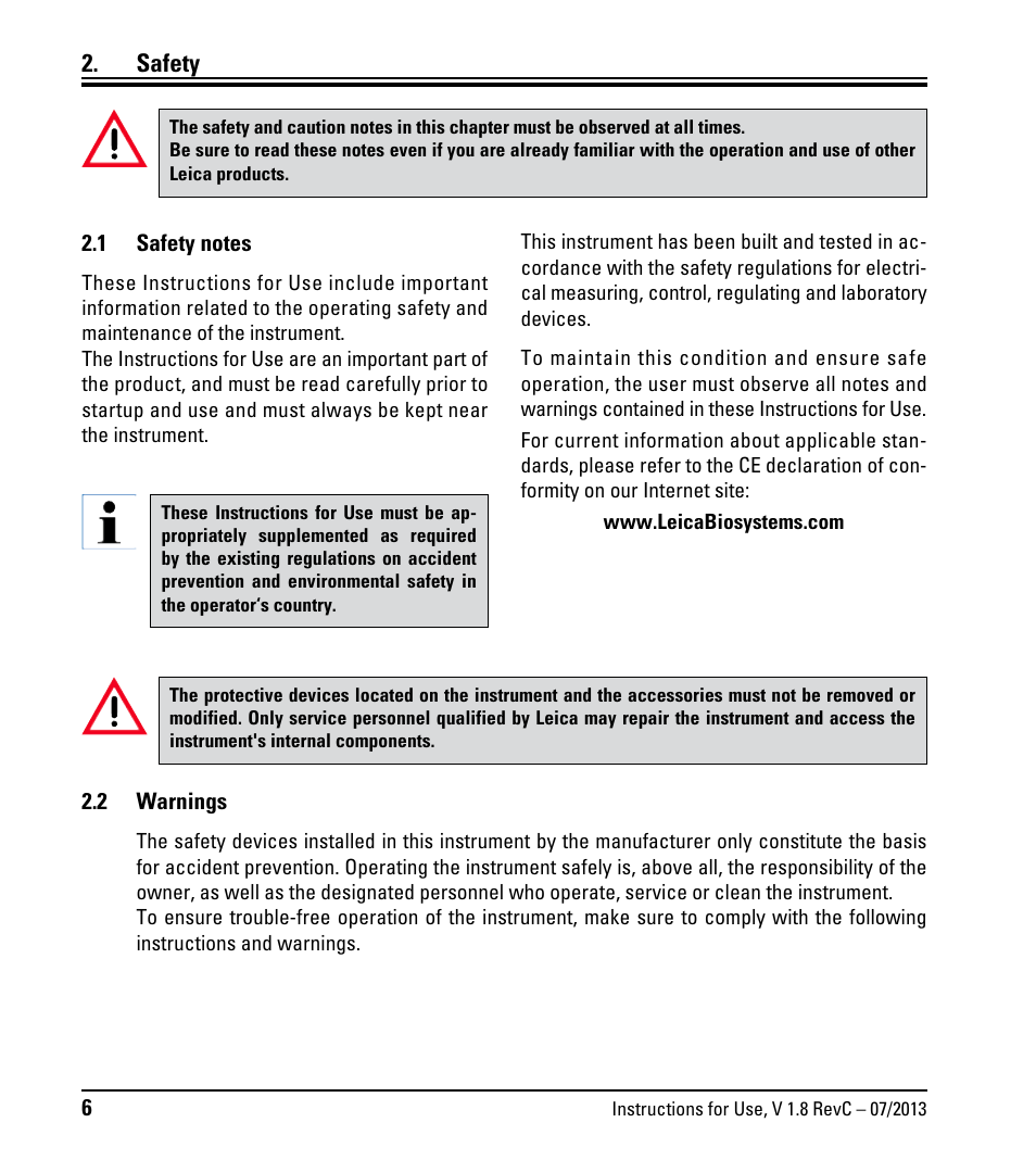 Safety, 1 safety notes, 2 warnings | Safety notes | Leica Biosystems RM2255 User Manual | Page 8 / 82