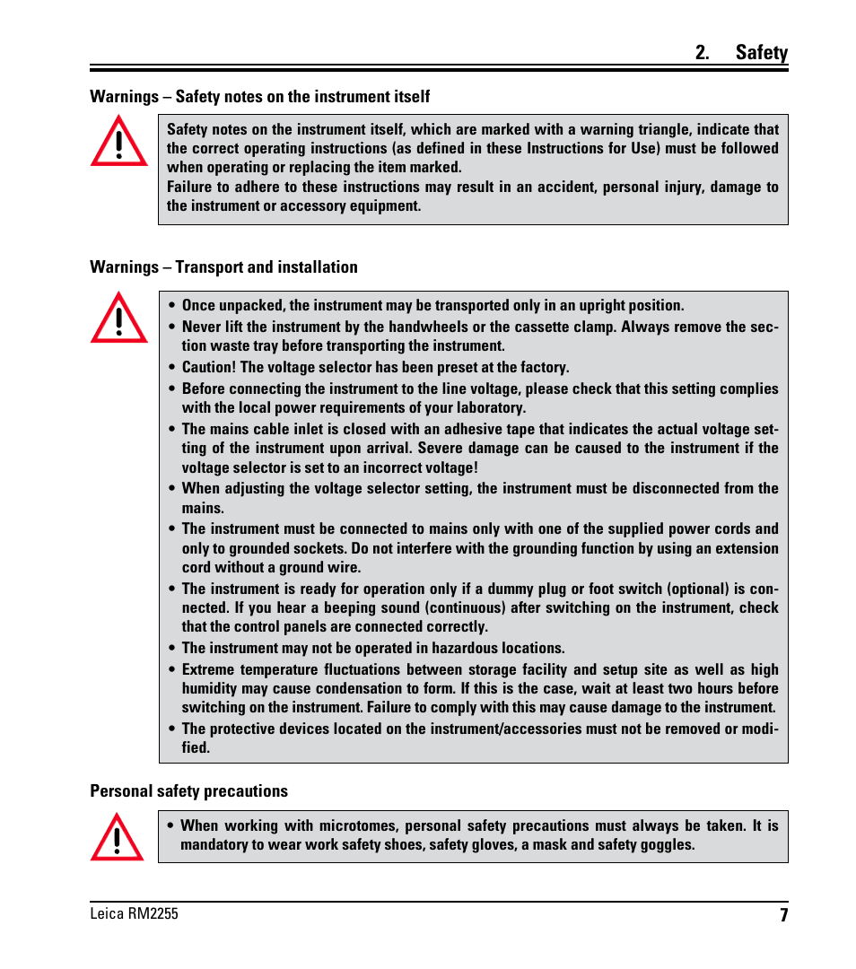Safety | Leica Biosystems RM2255 User Manual | Page 9 / 82