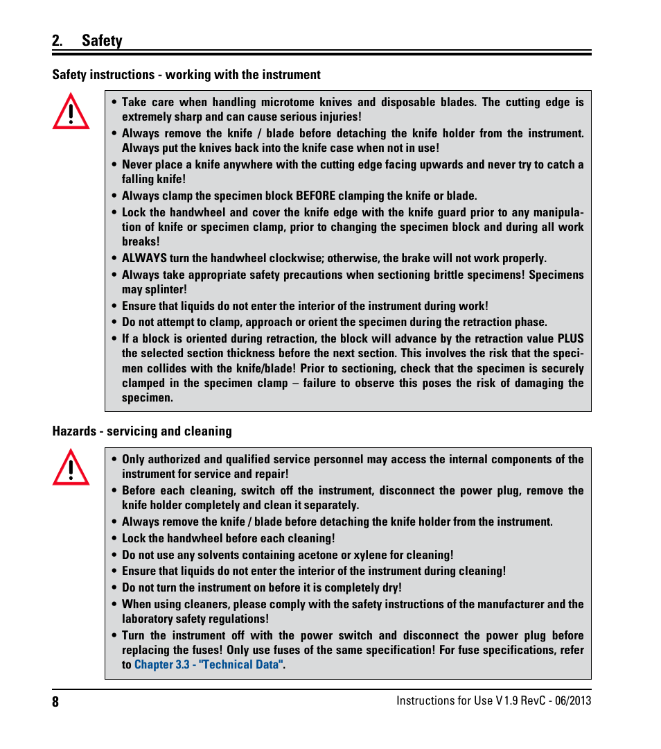 Safety | Leica Biosystems RM2245 User Manual | Page 10 / 78