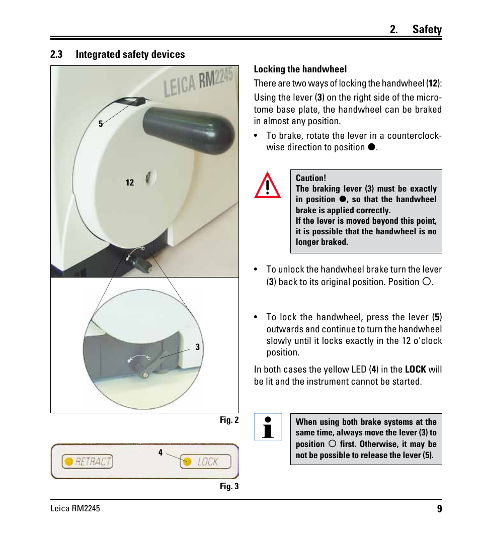 3 integrated safety devices, Integrated safety devices, Safety | Leica Biosystems RM2245 User Manual | Page 11 / 78