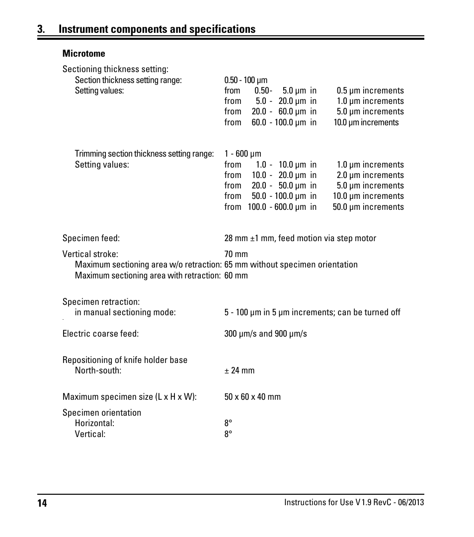 Instrument components and specifications | Leica Biosystems RM2245 User Manual | Page 16 / 78