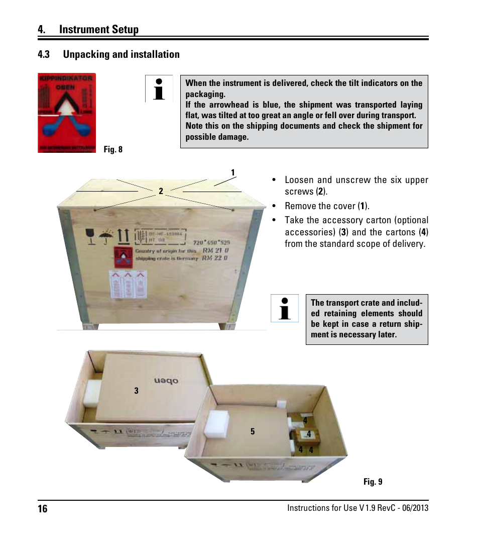 3 unpacking and installation, Unpacking and installation, Instrument setup | Leica Biosystems RM2245 User Manual | Page 18 / 78