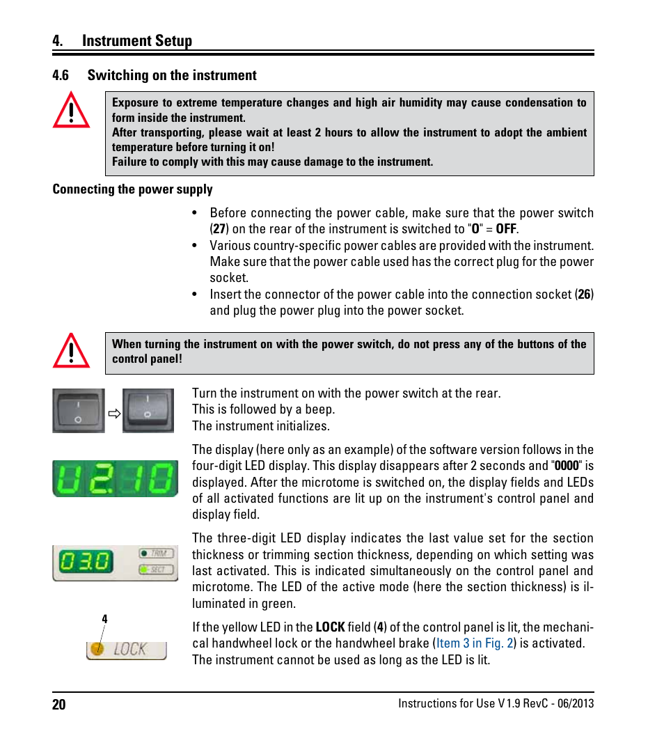 6 switching on the instrument, Switching on the instrument, Instrument setup | Leica Biosystems RM2245 User Manual | Page 22 / 78