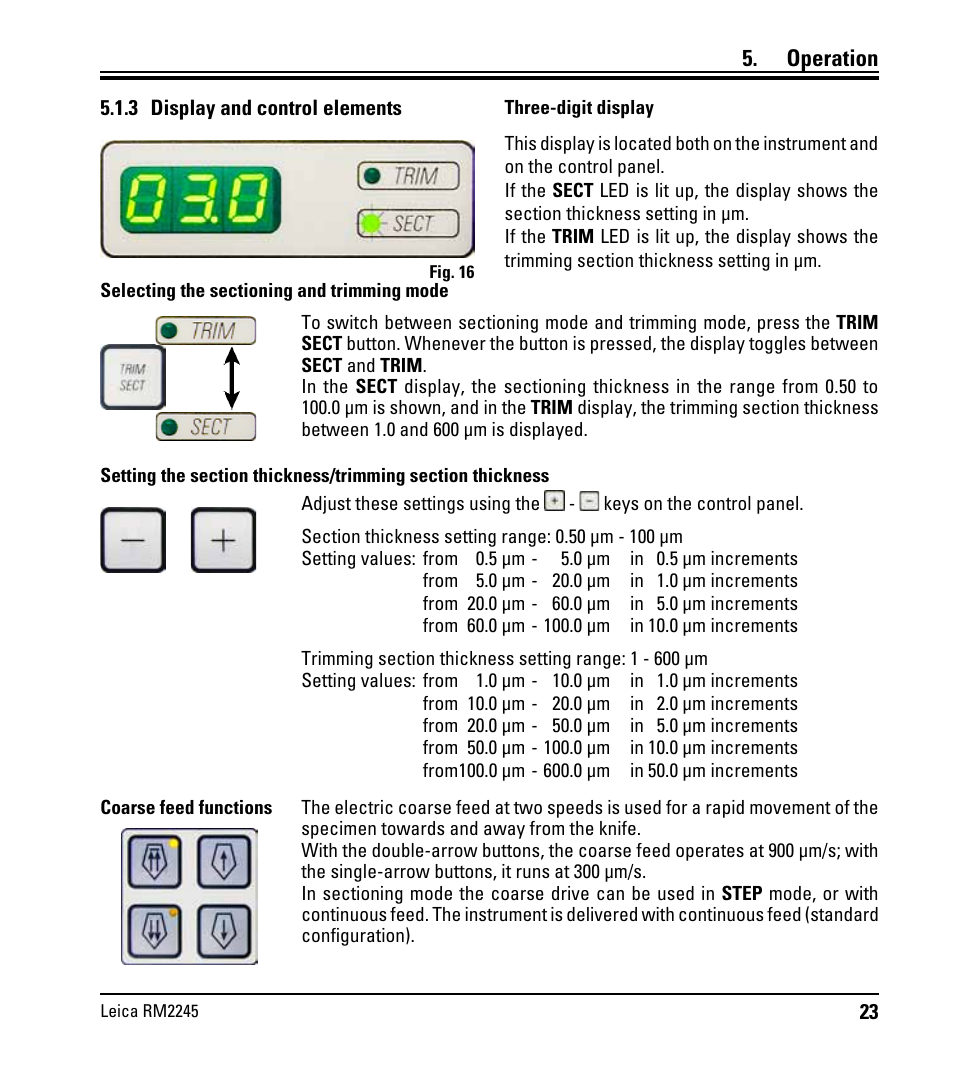 3 display and control elements, Operation | Leica Biosystems RM2245 User Manual | Page 25 / 78
