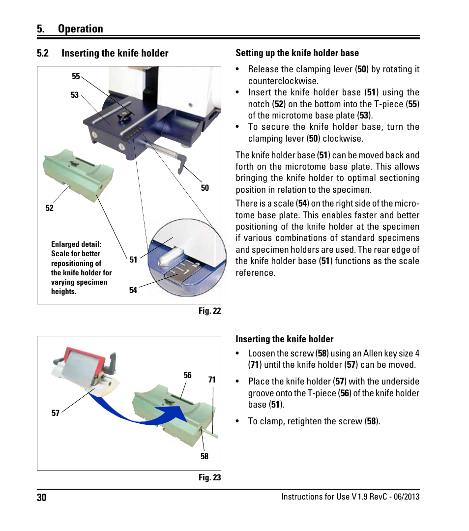 2 inserting the knife holder, Inserting the knife holder, Operation | Leica Biosystems RM2245 User Manual | Page 32 / 78