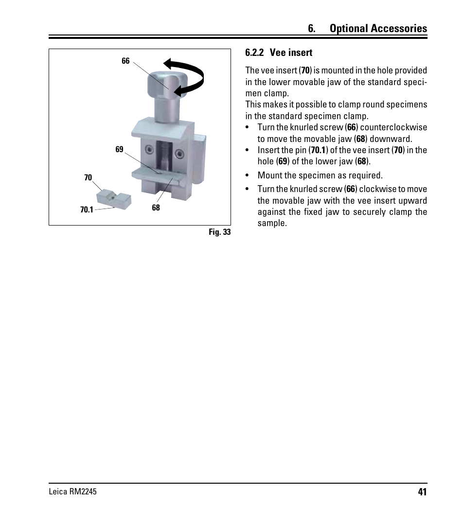 2 vee insert, Optional accessories | Leica Biosystems RM2245 User Manual | Page 43 / 78