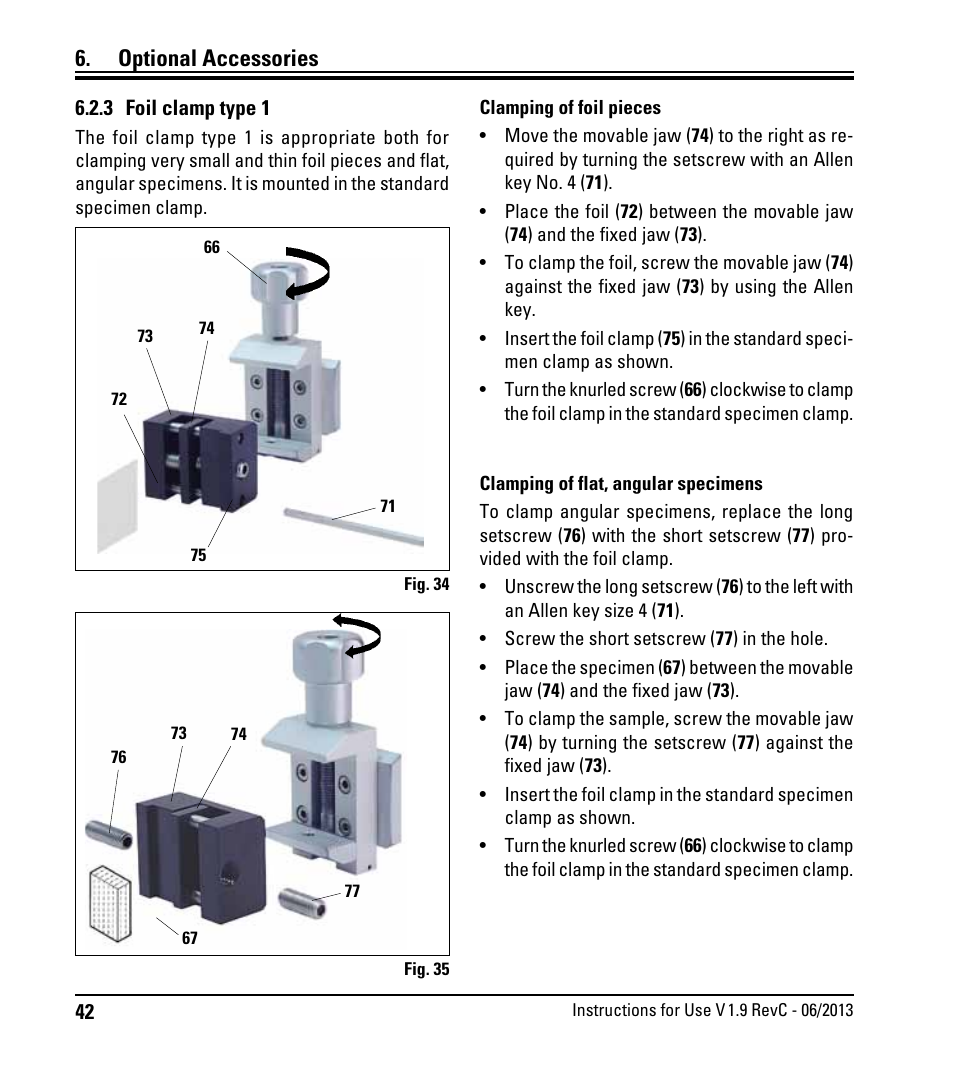 3 foil clamp type 1, Optional accessories | Leica Biosystems RM2245 User Manual | Page 44 / 78