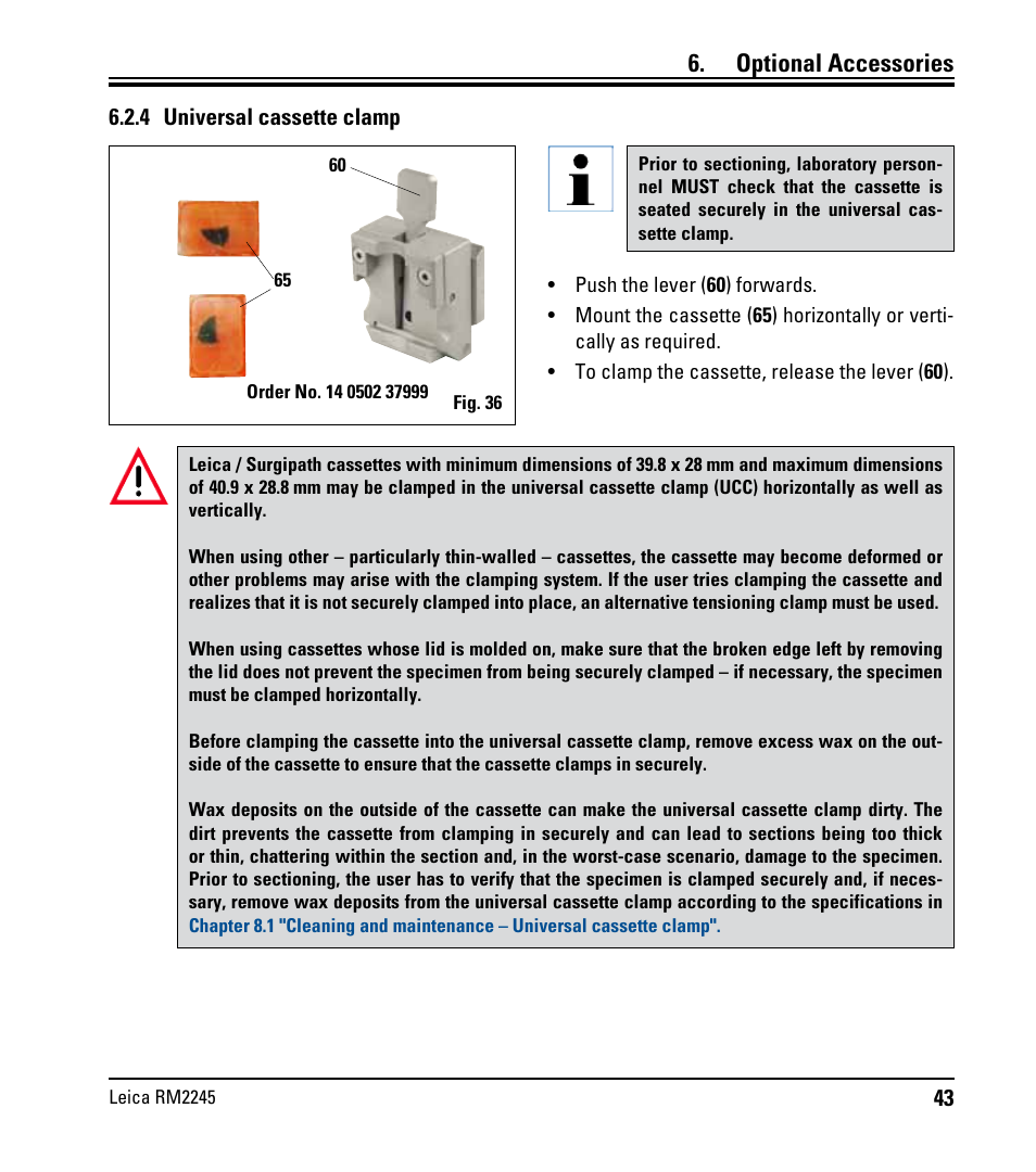 4 universal cassette clamp, Optional accessories | Leica Biosystems RM2245 User Manual | Page 45 / 78