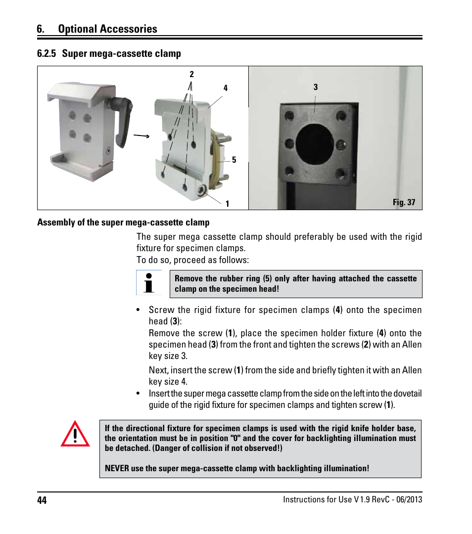 5 super mega-cassette clamp, Optional accessories | Leica Biosystems RM2245 User Manual | Page 46 / 78